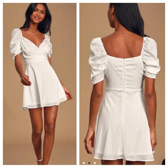 Lulus Dance After Dark White Satin Striped
Skater mini Dress Large - Picture 10 of 10